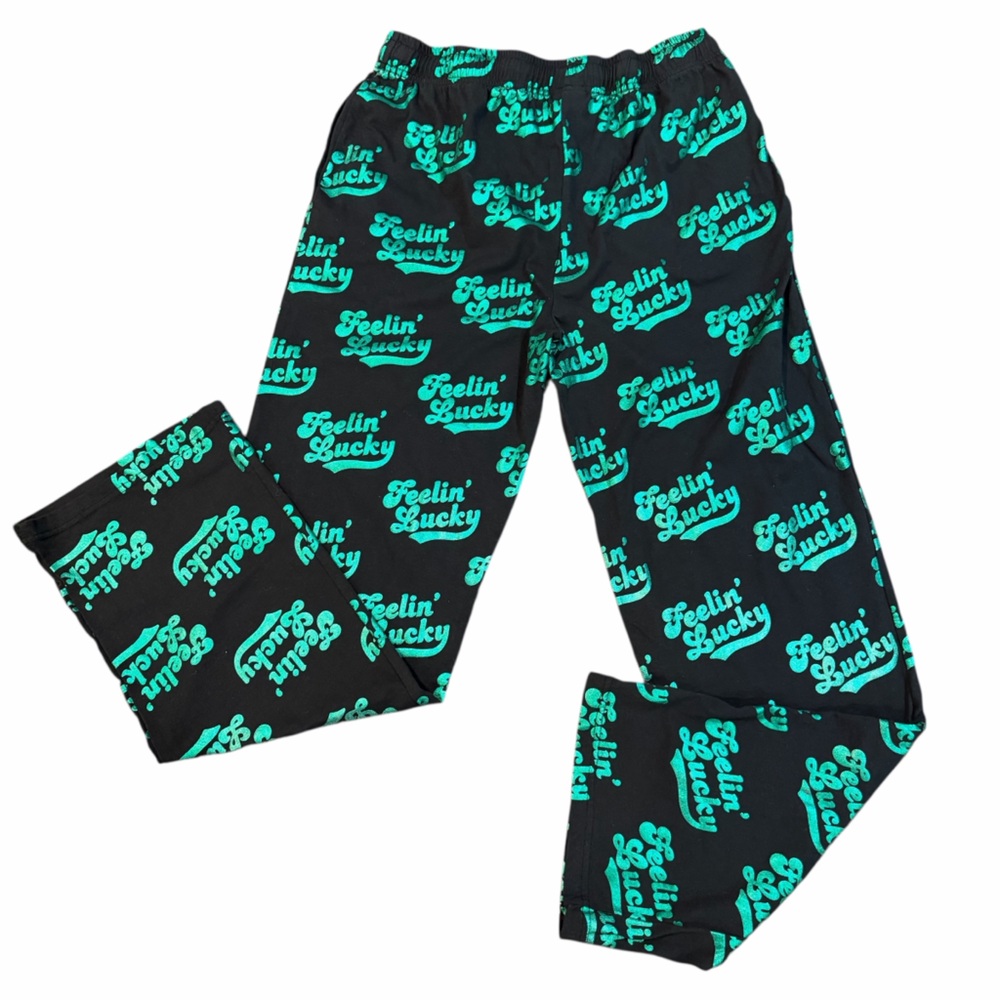 Mad Engine “Feelin’ Lucky” Graphic Jogger Lounge Pants Black Green Size L - Picture 2 of 9